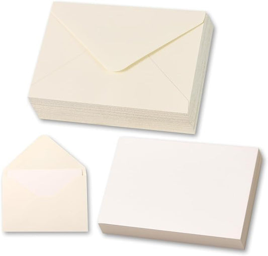 50 Sets Cream Mini Envelopes with Blank Gift Cards, Business & Note Cards - Wedding Invitation, Graduation, Holiday Pocket Envelopes 4x2.75" Bulk for Party Favors & Scrapbooking