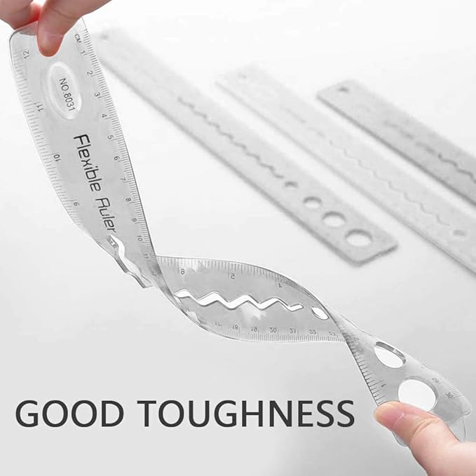 8 PCS Unbreakable Rubber Ruler 30cm / 12 inch Bendy Multipack Flexible Clear Rulers Soft Tape Measurement Shatterproof Bendable Straight Ruler for School Classroom Office Supplies