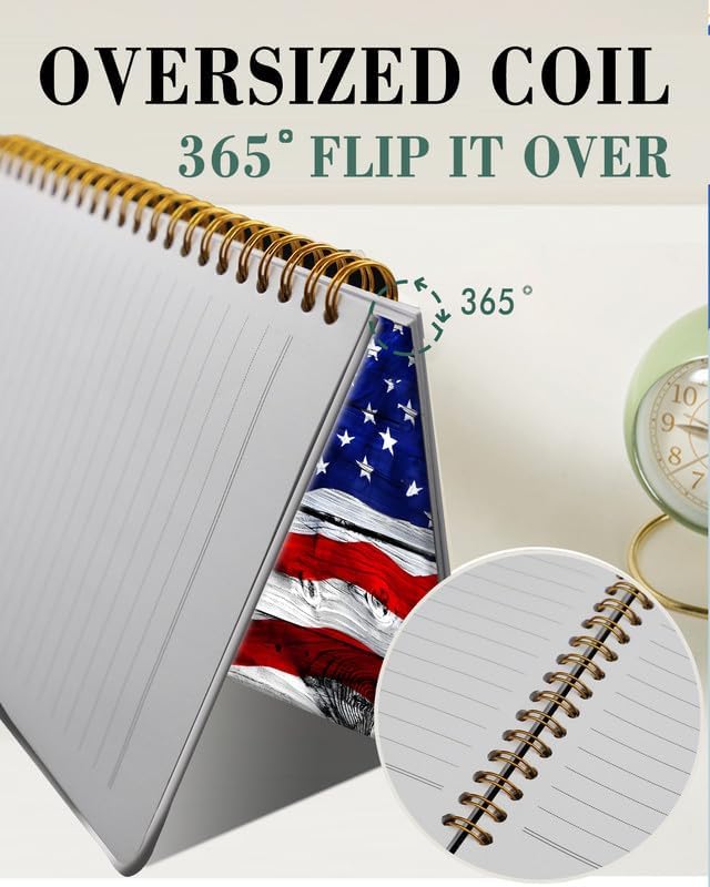 Spiral Journal Notebook,A5 Hardcover Lined Journals for Women Girl 6 x 8.3 in,120 Pages Thick Paper,Cute College Ruled Writing Notebook for Gifts Office Work School(Old Wood American Flag)