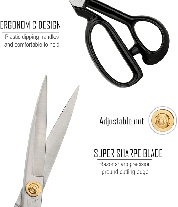 Sewing Scissors - Fabric Scissors 10 inch-Tailor's Dressmaking Shears Heavy Duty for Fabric, Leather Cutting, Sewing, Dressmaking, Tailoring, Altering (Right-Handed,10 inch White)