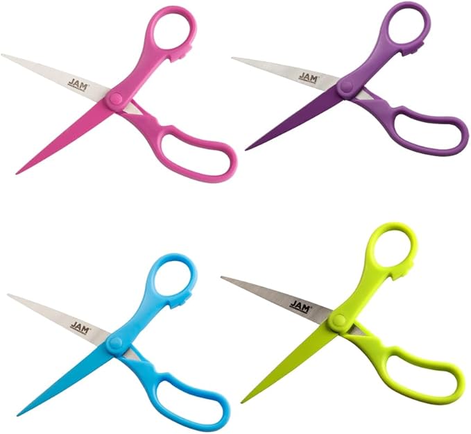 JAM PAPER Multi-Purpose Precision Scissors Set - 8 Inch - Spring Assortment - Ergonomic Handle & Stainless Steel Blades - 4/Pack