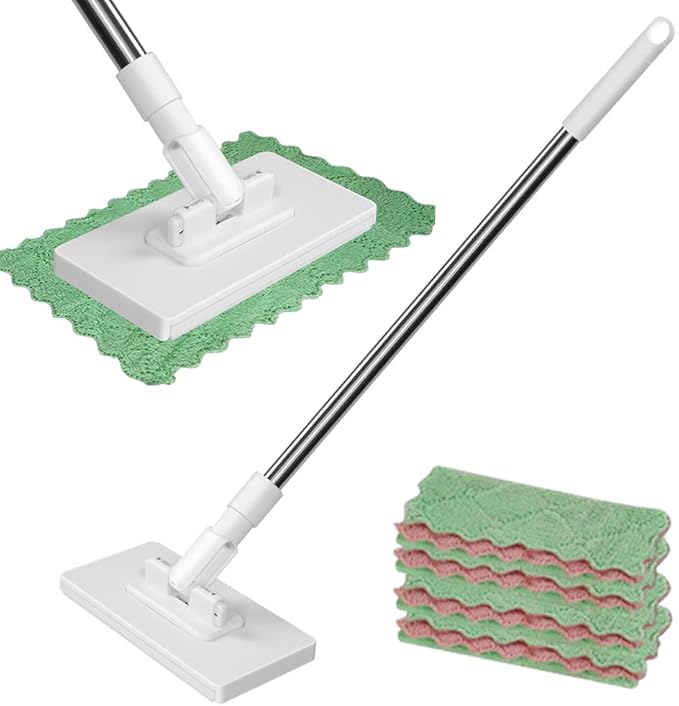 Snap Grip Mini Mop, 2026 New Disposable Dust Mop with 4 Reusable Cloths, Multi Surface Cleaning Flat Dust Mop for Dry Wet Disposable Pads for Kitchen Wall Bathroom Toilet Corners