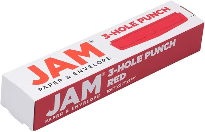 JAM PAPER Metal 3 Hole Punch - Red - 10 Sheet Capacity - Hole Puncher Sold Individually