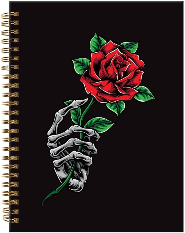 Spiral Journal Notebook,A5 Hardcover Lined Journals for Women Girl 6 x 8.3 in,120 Pages Thick Paper,Cute College Ruled Writing Notebook for Gifts Office Work School(Skull Rose Floral)