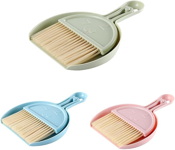 Sleek Mini Broom Set with Dustpan Great for Removing Dirt from Keyboards, Pet Areas, and More (blue)