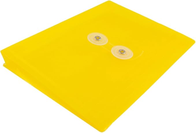 JAM PAPER Plastic Envelopes with Button & String Tie Closure - Index Size - 5 1/2 x 7 1/2 - Yellow - 12/Pack