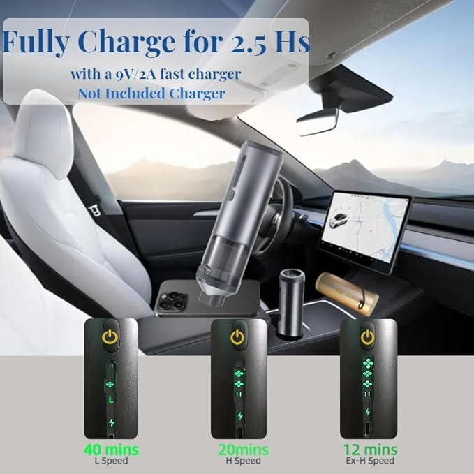 Babluble Portable Cordless Car Vacuum Cleaner Suction Power 19000Pa with Brushless Motor, Handheld Mini Vacuum Cleaner with Multiple Attachments, 3 Suction Modes,Rechargeable (Golden)