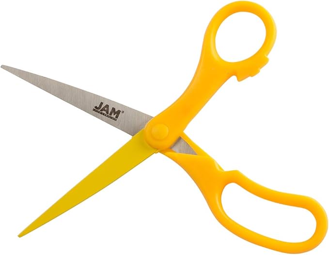 JAM PAPER Multi-Purpose Precision Scissors - 8 Inch - Yellow - Ergonomic Handle & Stainless Steel Blades - Sold Individually
