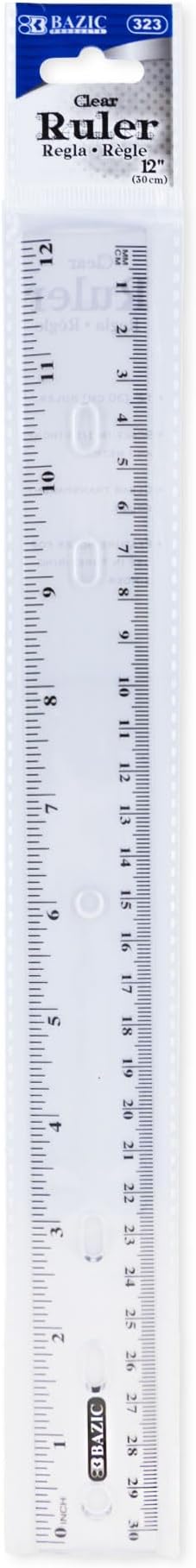 BAZIC Plastic Clear Rulers 12 inch (30cm), Inches Centimeter Metric Ruler Measuring Long Ruler, Straight Edge Ruler for Students School Supplies, 288-Pack