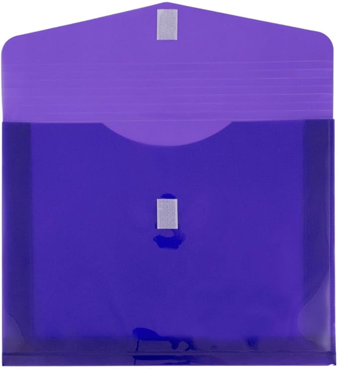 JAM PAPER Plastic Expansion Envelopes with Hook & Loop Closure - Letter Booklet - 9 3/4 x 13 with 2 Inch Expansion - Purple - 3/Pack