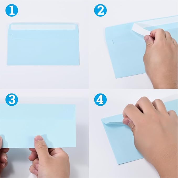 50 Pack #10 Business Envelopes, Self Seal Standard Envelopes for Office Checks, Business Letter Mailing, Invoices, Invitations, 4 1/8 x 9 1/2 Inches (Ten Colors, 4.13 x 9.49)