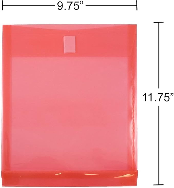JAM PAPER Plastic Expansion Envelopes with Hook & Loop Closure - Letter Open End - 9 3/4 x 11 3/4 with 1 Inch Expansion - Red - 12/Pack