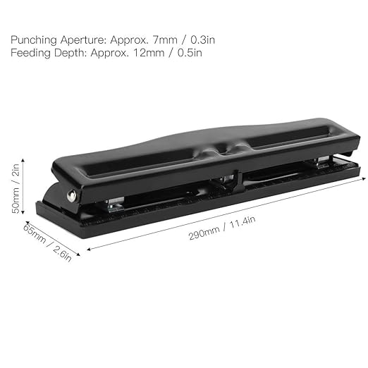 Akozon 3 Hole Adjustable Heavy-Duty Hole Punch, Black, Minimalist Style, Punctures Up to 10 Sheets, Metal Body, Iron Handle