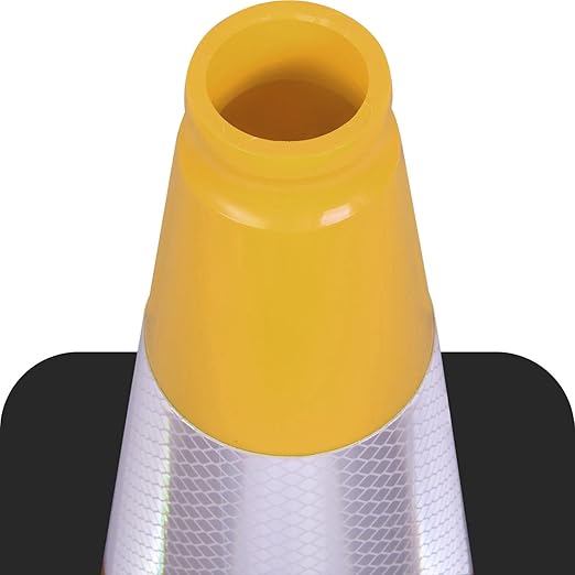 Fluorescent Orange/Green PVC Traffic Cones, Heavy Black Base Parking Lot Cone Structurally Stable Weatherproof Road Construction Safety Cones (4, Yellow, 18" Medium)