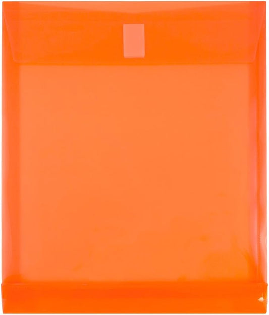 JAM PAPER Plastic Expansion Envelopes with Hook & Loop Closure - Letter Open End - 9 3/4 x 11 3/4 with 1 Inch Expansion - Orange - 12/Pack