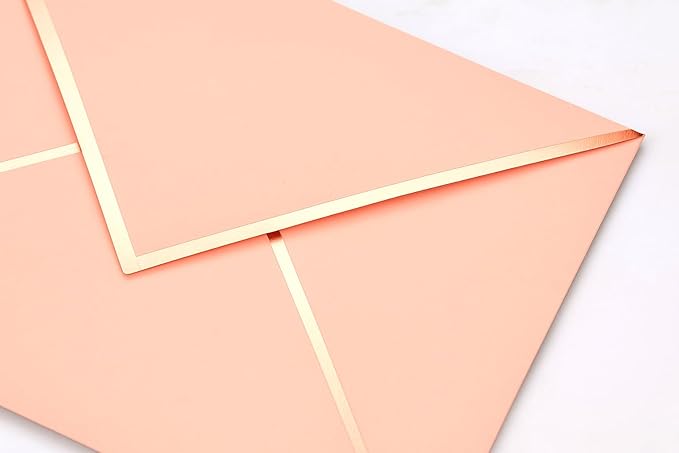 A7 Envelopes - V Flap Foil Border Luxury Mailing A7 Envelopes for 5" x 7" Cards - for Wedding, Invitations, Baby Shower, Graduation, Birthday, Bridal Shower - 5.25" x 7.25" (Blush Pink, 50 Pack)