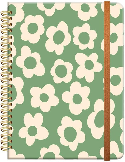 Ruled Spiral Writing Notebook,A5 Hardcover Lined College Journal for Women Lady Girl,Strong Twin-Wire Binding with Premium Paper,8.4" X 6",Perfect for School,Office,Home Gifts(Green Flowers)