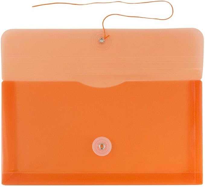 JAM PAPER Plastic Envelopes with Button & String Tie Closure - #10 Business Booklet - 5 1/4 x 10 - Orange - 12/Pack