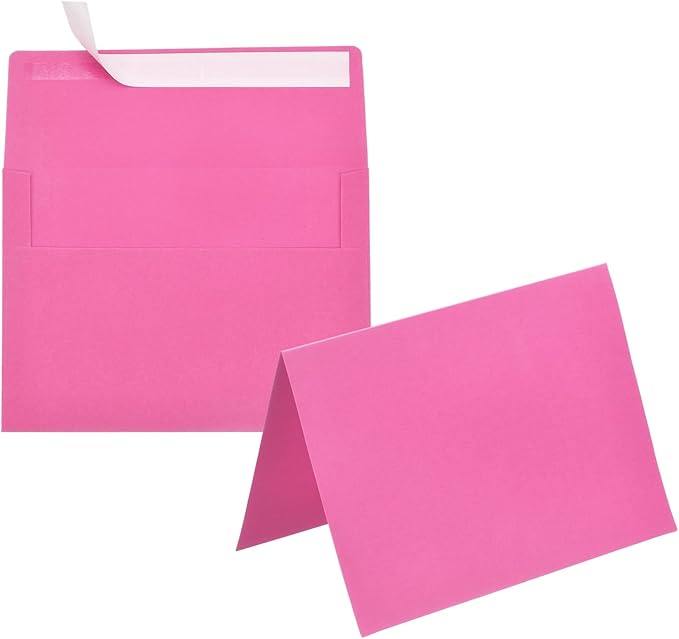 PATIKIL 50Pack Dark Pink 4x6 Blank Cards and Envelopes, Self Seal A6 Envelopes with Folded Cardstock Small for Greeting Cards Wedding Greeting Birthday Invitations Letter Mailing