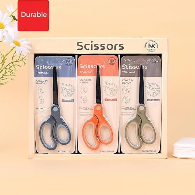 Non Stick All Purpose Titanium Coating Craft Scissors with Soft Grip, Blunt Tip Fabric Shears Kids Scissors for Office Home School, Left & Right Handed (1 Pack, Dark Blue)