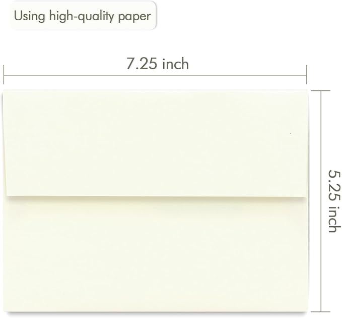 A7 ivory Invitation 5x7 Envelopes - Self Seal, Square Flap,Perfect for 5x7 Cards, Weddings, Birthday, invitations, Graduation, Baby Shower, 5.25 x 7.25 Inches, 100 Pack, ivory