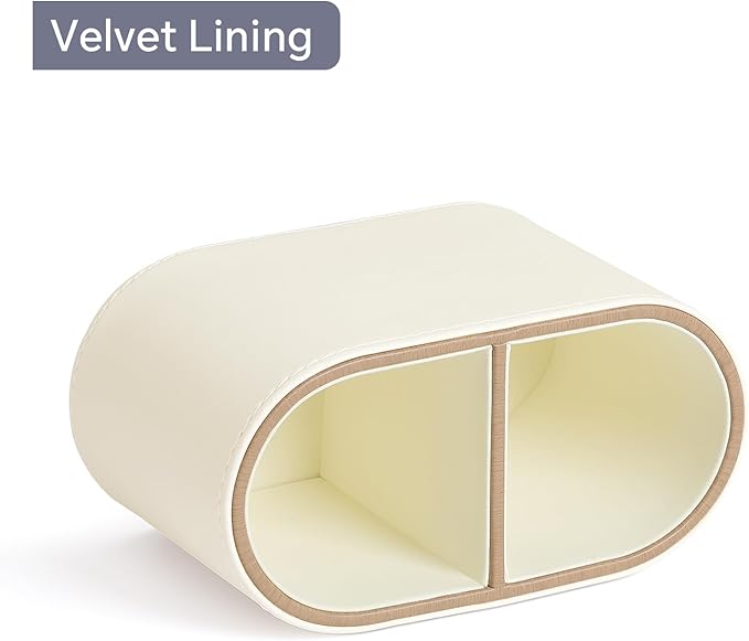 PU Leather Pen Holder for Desk, Small Remote Control Holder Pencil Cup Multifunctional Desktop Organizer Caddy for Home School Office Desk Accessories - 2 Compartments (Beige)