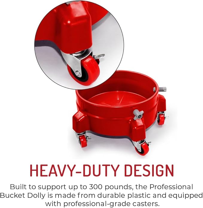Heavy Duty Car Wash Bucket Dolly with 360° Swivel Casters | Fits 3.5–7 Gallon Buckets | 300 lb Capacity | Soap Holder | Rolling Pail Stand for Auto Detailing |Green