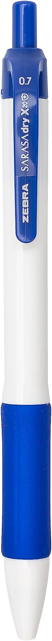 Zebra Pen Sarasa Dry X20+ Retractable Gel Pen, Plastic Barrel with Protective Coating, Medium Point, 0.7mm, Blue Ink, 12-Pack (41620)