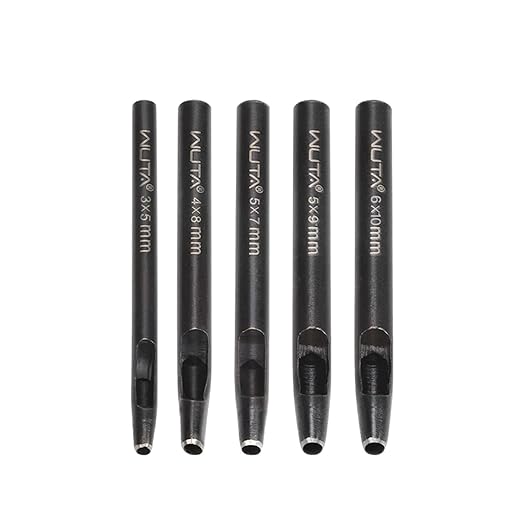 WUTA 5 Size Oval Leather Hole Punch Set,Carbon Steel Belt Hole Puncher, Leather Hand Punching Tool for Leathercraft Working