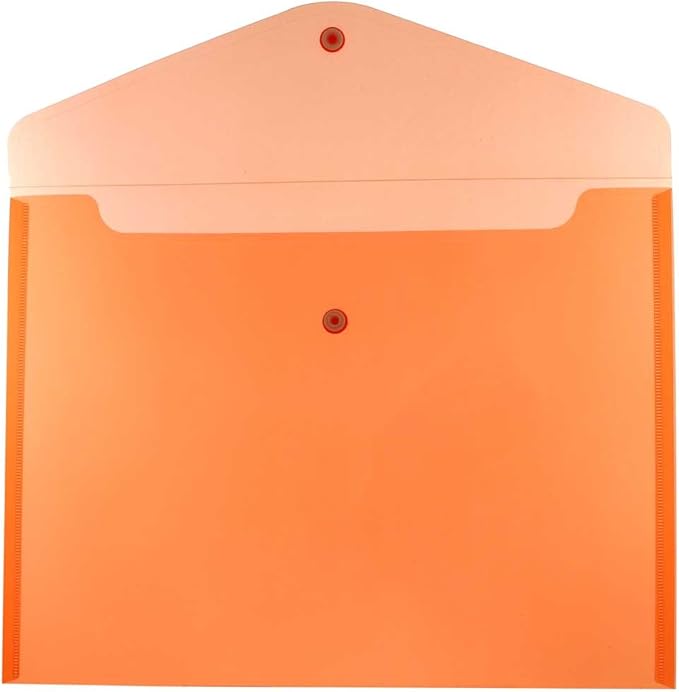 JAM PAPER Plastic Envelopes with Snap Closure - Letter Booklet - 9 3/4 x 13 - Orange - 12/Pack