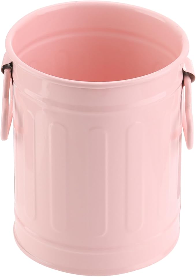 PATIKIL Barrel Pencil Holder, Metal Pen Holder for Desk Pencil Holders Cup Organizer with Handles Makeup Brush Holder Stationery Storage, Pink