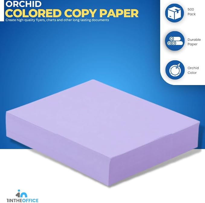 1InTheOffice Purple Copy Paper, Orchid, 8.5 x 11 inch Letter Size, 20lb Density, (500 Sheets)