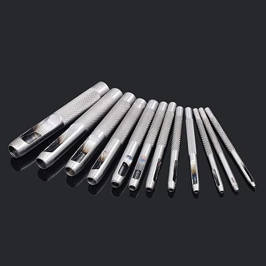 Leathe Punch Set Heavy Duty Round Hole Punch Set Leather Hole Tool,for Leather, Canvas (Silver, 12-pcs)