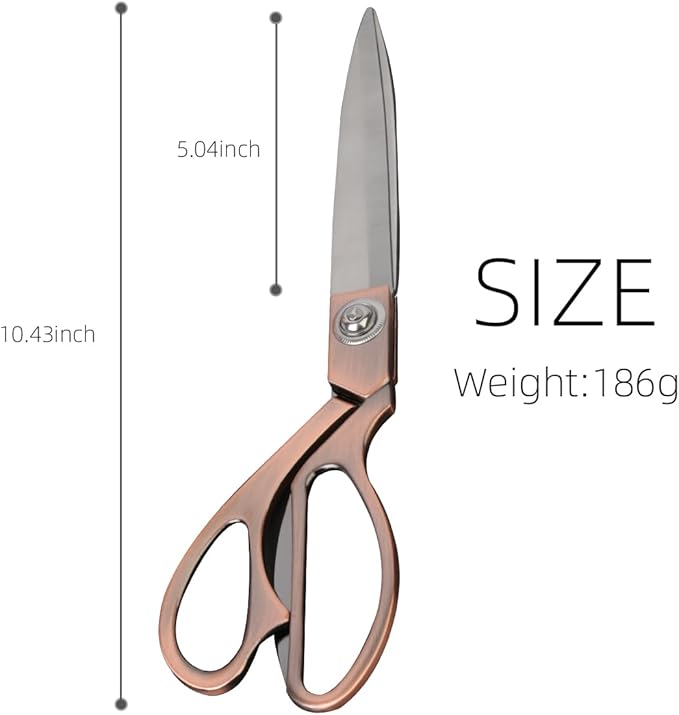 Antique Bronze Scissors All Purpose, Professional Cutting Tool for Cutting Fabric, Silk, Leather, Paper, Cordage, Stainless Steel 10.5" Heavy Duty Sharp Scissors for Office Home School