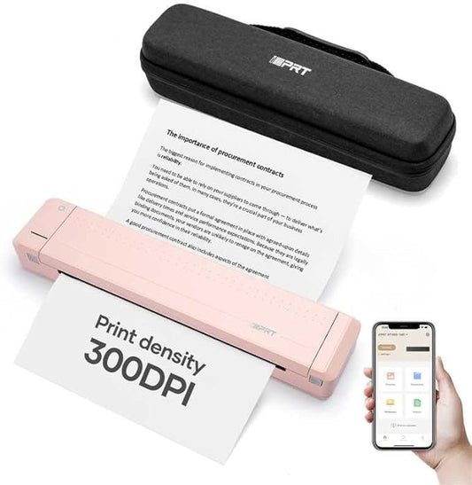 iDPRT Portable Thermal Printer with Case, 300DPI Inkless Mobile Printers for Travel, Home, Office, School, Vehicles, Support 8.5" X 11" US Letter/A4/A5, Wireless Bluetooth Printers, Pink