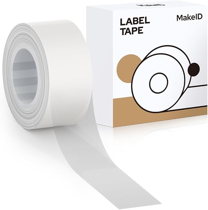 MakeID E1 Q1 Label Maker Tape Refills, 16mm x 4m (0.63" x 13') Continuous Sticker Thermal Laminated Waterproof Self-Adhesive Multipurpose Labeling Tape Replacement