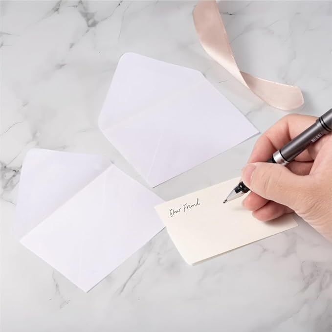 100 Pack 4 x 2.75" Mini Envelopes 120GSM Gift Card White Envelopes Bulk Small Paper Gift Card Sleeves Greeting Card Business Card Brown Tiny Envelope Pockets for Card & Invitation