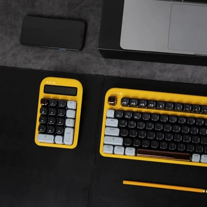 AZIO IZO Wireless Mechanical Calculator & Number Pad (Yellow/Dark Bronze) - Bluetooth 5.0 & USB, Gateron-Red Mechanical Switch, 9 Backlight Modes, Rechargeable, PC & Mac, Golden Iris (IN412)