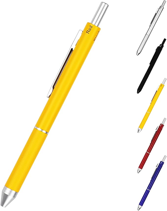 DUNBONG 4 in 1 Multicolor pen, Metal Cased Multifunction Pen, 0.5mm Mechanical Pencil, Red, Blue and Black Ball Pen, 1-Count (Yellow)