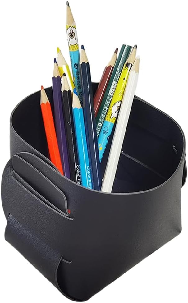 Pen Holder for Desk Pencil Organizer Cute Cup Holders Aesthetic (Black, 3.94"x 3.94"x 3.94")