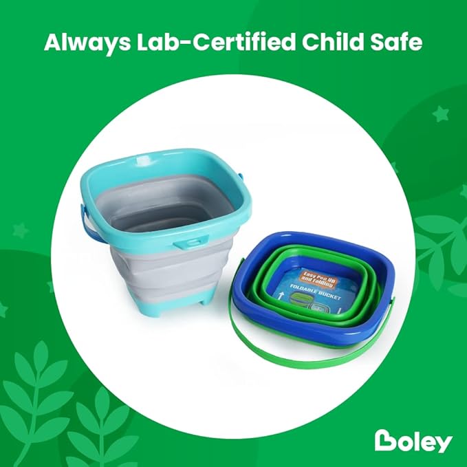 Boley 4-Pack Silicone Foldable Buckets - Multi-Purpose Collapsible Buckets with Handles for Kids, Eco-Friendly Space Saving Beach Playset, Ice & Toy Storage Bin, Child-Safe Outdoor Activity Buckets