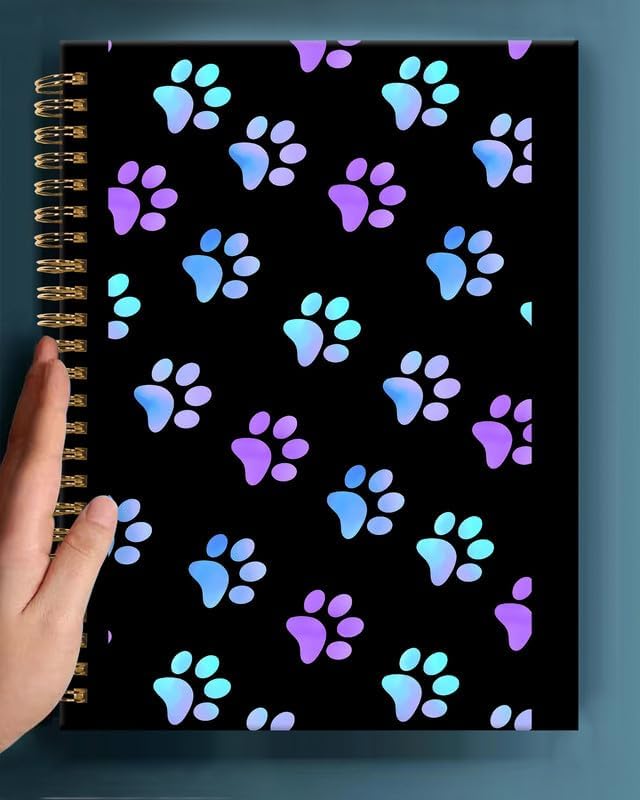 Spiral Journal Notebook,A5 Hardcover Lined Journals for Women Girl 6 x 8.3 in,120 Pages Thick Paper,Cute College Ruled Writing Notebook for Gifts Office Work School(Purple Dog Paw)