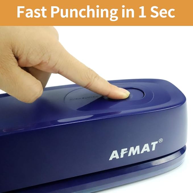 AFMAT HP07 Electric 3 Hole Punch, 3 Hole Puncher Heavy Duty, 20-Sheet Punch Capacity, AC or Battery Operated, Effortless Punching, Long Lasting Paper Puncher for Office, School, Studio, Blue