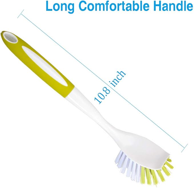 Dish Brush, Dish Scrubber & Kitchen Scrub Brush for Dishes, Pots, Pans, Sink, Cast Iron, Yellow-green 2 Pack