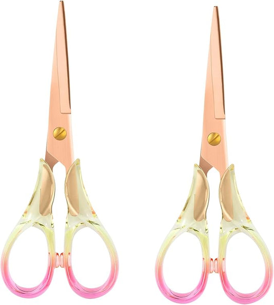 Honagu Premium Acrylic Handle Scissors -Stainless Steel Blades, Precision Cutting, Ergonomic Design, Ideal for Home, Office, and Craft Use - 2 Pack, Red