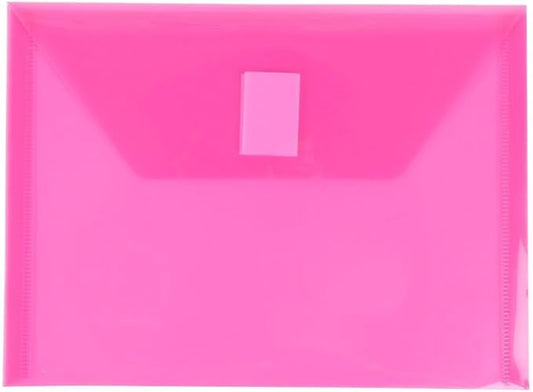 JAM PAPER Plastic Envelopes with Hook & Loop Closure - Index - 5 1/2 x 7 1/2 - Fuchsia Pink - 12/Pack