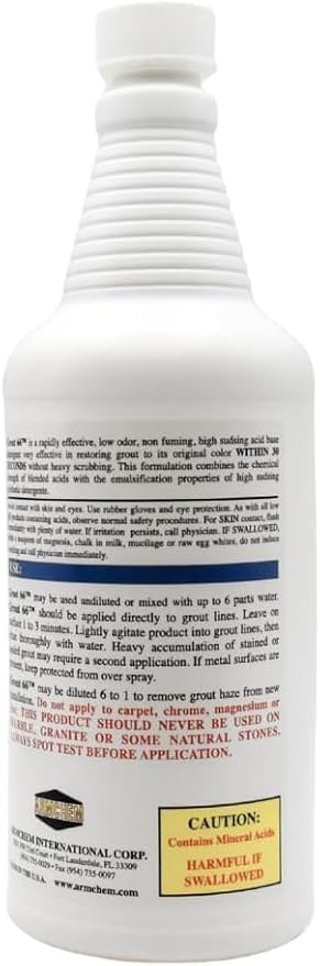 Armchem Grout66: Grout and Tile Cleaner with Low-Odor, Non-Fuming Formula Ideal for Heavy-Duty Cleaning, Quick Touch-Ups, and Tile Maintenance. This One Quart Kit ensures Effortless Cleaning.