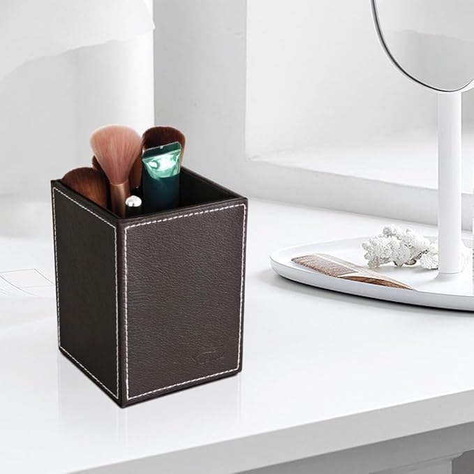 Pen Pencil Holder Cup Container PU Leather Desk Organizer Stand Decor Brush Scissor Holder Decoration Office Desk Home School