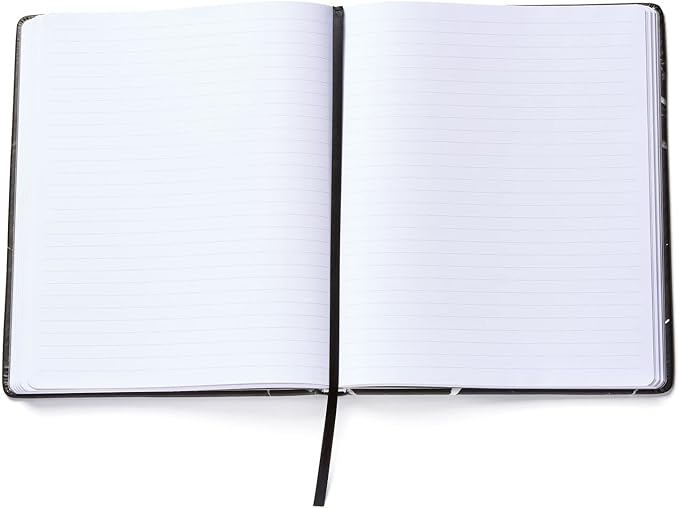 WORLD TRAVELER Eccolo Large Lined Journal Notebook, Hardbound Cover, Writing Journal, 256 Ruled White Pages, Ribbon Bookmark, Lay Flat, Desk Size for Work or School, Black Marble (8x10 inches)