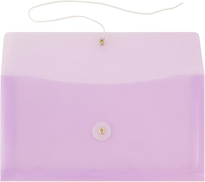 JAM PAPER #10 Plastic Envelopes with Button & String Tie Closure - 4 1/8" x 9 1/2" - Lilac Purple - 12/Pack